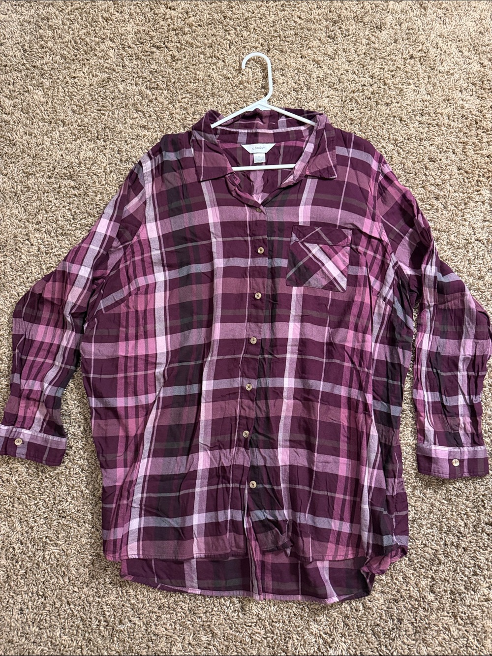 CJ Banks Purple & Pink Plaid Button-Front Shirt